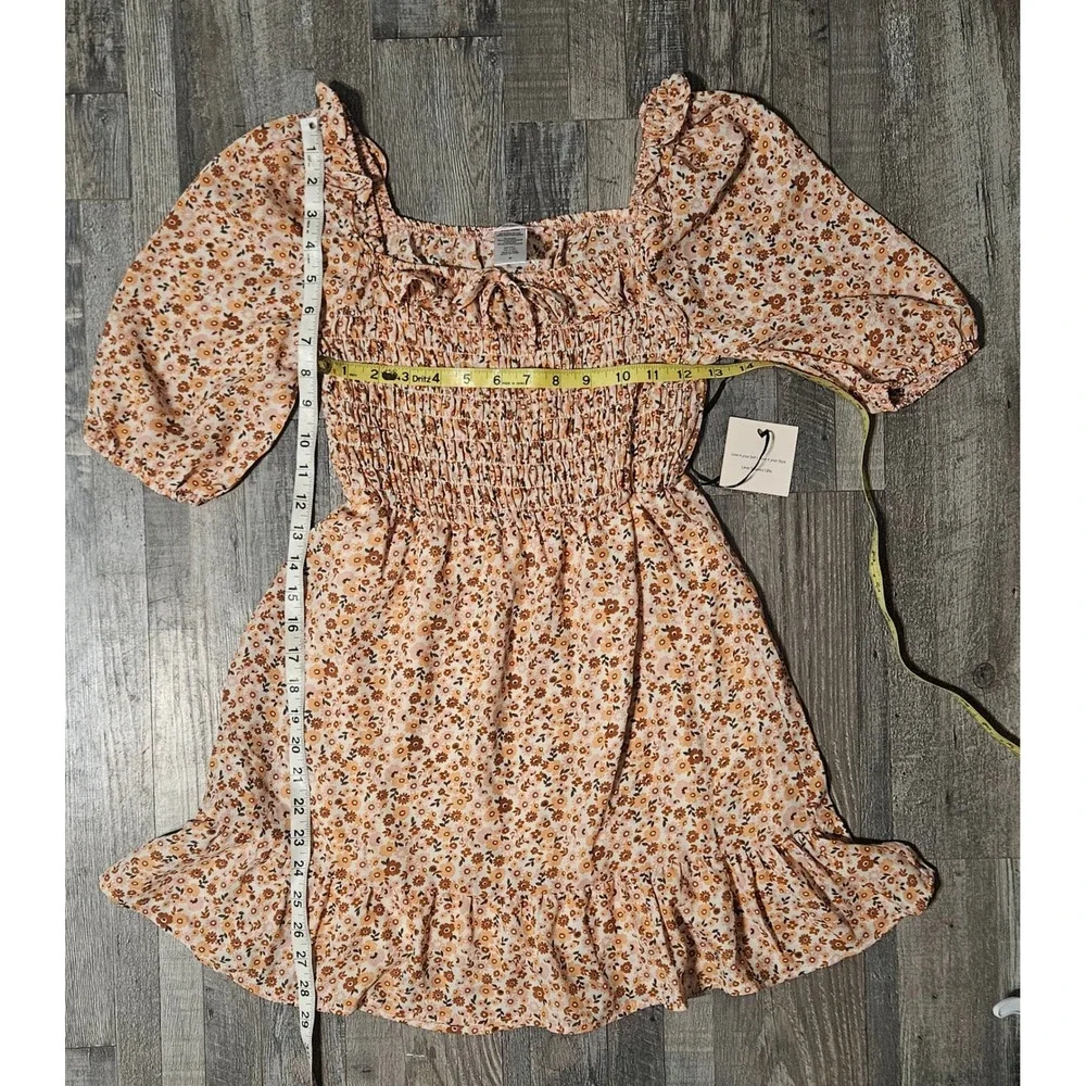 🤎🌼Love Squared Girls Floral Smocked Puff Sleeve Dress Rust Size‎ 10🌸🩵